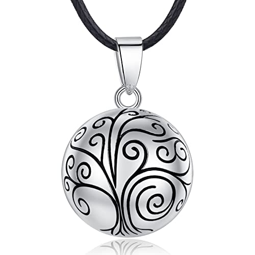 EUDORA Harmony Ball Vintage Anhänger Schmuck, Baum des Lebens Anhänger Halskette, Bola Klangkugel Kette Schmuck für Damen Mutter Pierre Kette Länge 114,3 cm Weichen Geflochtenen Seil von EUDORA Harmony Ball