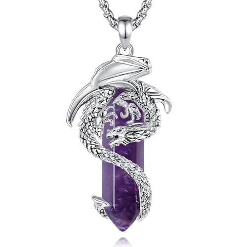 EUDORA Harmony Ball Wikinger Drachen Amethyst Kette für Damen Herren, Vintage Drachen Amethyst Halskette Anhänger Amulett Energie Gothic Schmuck Geschenk für Frauen Herren Papa Mutter, 20" +24" von EUDORA Harmony Ball
