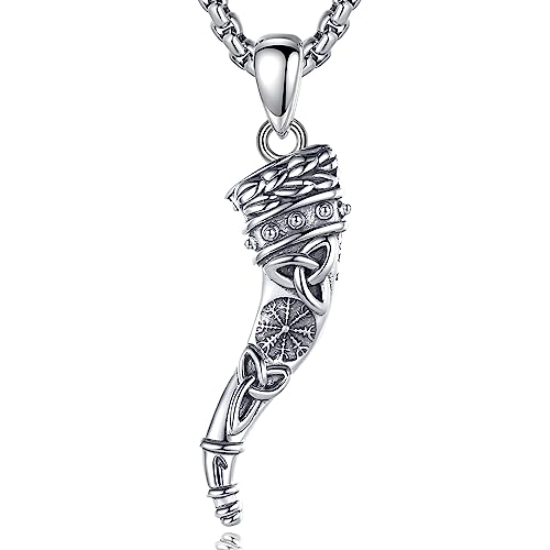 EUDORA Harmony Ball Wikinger Horn Kette mit Kompass für Damen Herren Sterling Silber 925, Wikinger Trompete Amulett Runen Anhänger Vintage Wiccan Schmuck Geschenk für Frauen Herren, 20+2 Zoll EUDORA Harmony Ball Wikinger Horn Kette mit Kompass für Damen Herren Sterling Silber 925, Wikinger Trompete Amulett Runen Anhänger Vintage Wiccan Schmuck Geschenk für Frauen Herren, 20+2 Zoll von EUDORA Harmony Ball