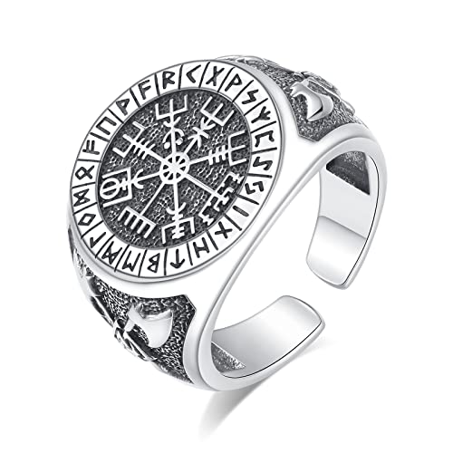 EUDORA Harmony Ball Wikinger Kompass Ring für Damen Herren, 925 Sterling Silber Viking Vegvisir Ring Einstellbare Amulett Ring Vintage Witcher Schmuck Geschenk für Frauen Frau Ehemann Mutter Vater von EUDORA Harmony Ball