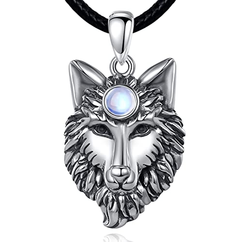 EUDORA Harmony Ball Wikinger Wolf Kette Damen Herren Sterling Silber 925, Schwarz Lederseil Halskette Wolf Amulett Anhänger Witcher Schmuck Geschenk für Ehemann Herren Mutter Vater, 61cm von EUDORA Harmony Ball