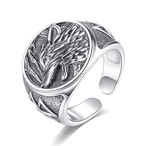 EUDORA Harmony Ball Wikinger Wolf Ring für Damen Herren, 925 Sterling Silber Wikinger von Valknut Ring Einstellbare Amulett Witcher Ring Vintage Schmuck Geschenk für Frauen Frau Ehemann Mutter Vater von EUDORA Harmony Ball