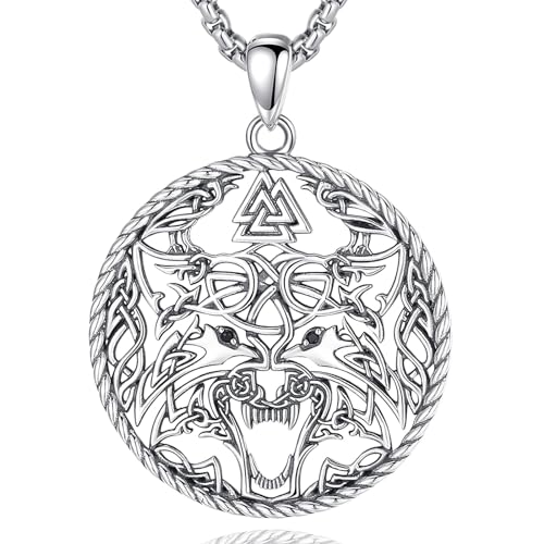 EUDORA Harmony Ball Wikinger Wolf Valknut Knoten Kette für Damen Herren Sterling Silber 925, Nordisches Wolf Amulett Energie Valknut Rune Anhänger Vintage Schmuck Geschenk für Frauen Ehefrau, 22 Zoll von EUDORA Harmony Ball