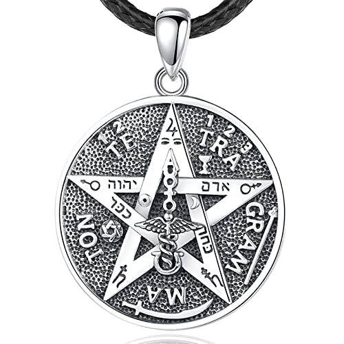 EUDORA Harmony Ball Witcher Pentagramm Kette Damen Herren Sterling Silber 925, Tetragrammaton Runen Halskette Amulett Anhänger Schmuck Geschenk für Ehemann Mutter Vater, 61cm Schwarz Lederseil von EUDORA Harmony Ball