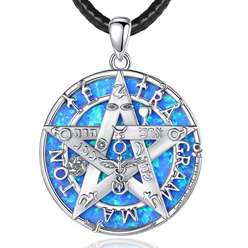 EUDORA Harmony Ball Witcher Pentagramm Kette mit Blauer Opal für Damen Herren Sterling Silber 925, Tetragrammaton Runen Halskette Amulett Anhänger Vintage Schmuck Geschenk für Herren Frauen, 61cm EUDORA Harmony Ball Witcher Pentagramm Kette mit Blauer Opal für Damen Herren Sterling Silber 925, Tetragrammaton Runen Halskette Amulett Anhänger Vintage Schmuck Geschenk für Herren Frauen, 61cm von EUDORA Harmony Ball