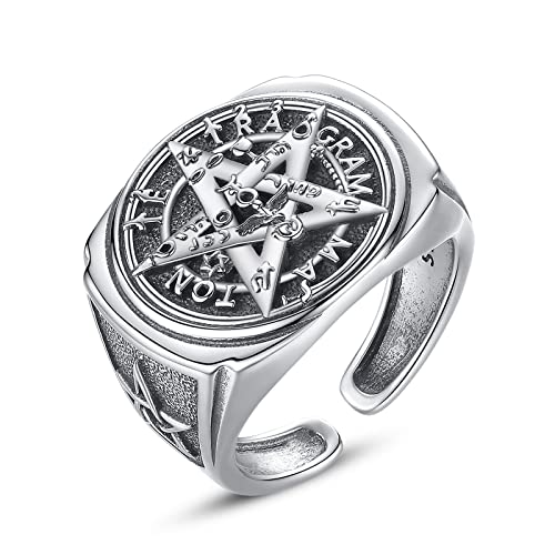 EUDORA Harmony Ball Witcher Pentagramm Ring für Damen und Herren - 925 Sterling Silber Tetragrammaton Einstellbar Amulett Vintage Schmuck - Geschenk für Frauen, Ehemann, Mutter, Vater, Sohn von EUDORA Harmony Ball