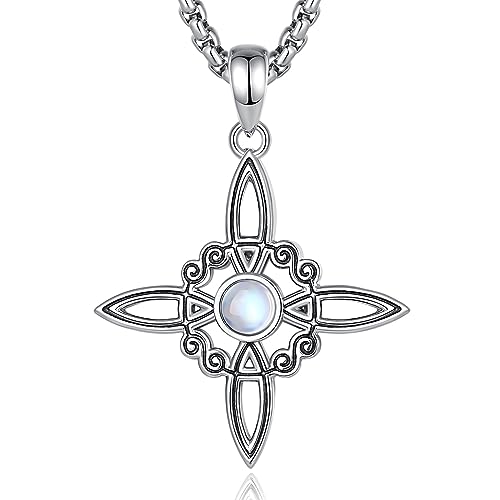 EUDORA Harmony Ball Witches Knoten Kette Mit Mondstein Damen Sterling Silber 925, Originaler Hexen keltischer Knoten Witcher Halskette Wicca Amulett Anhänger Runen Schmuck Geschenk Frauen,50CM von EUDORA Harmony Ball