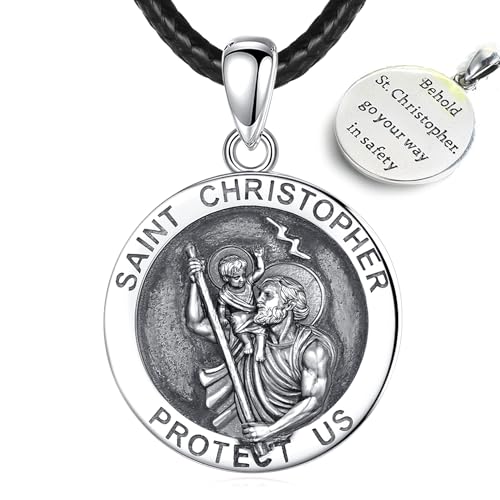 EUDORA Heiliger Christophorus Kette für Herren Damen 925 Sterling Silber Christophorus Halsketten für Herren Frauen Glücksbringer Anhänger, Kettenlänge 24 Zoll von EUDORA Harmony Ball