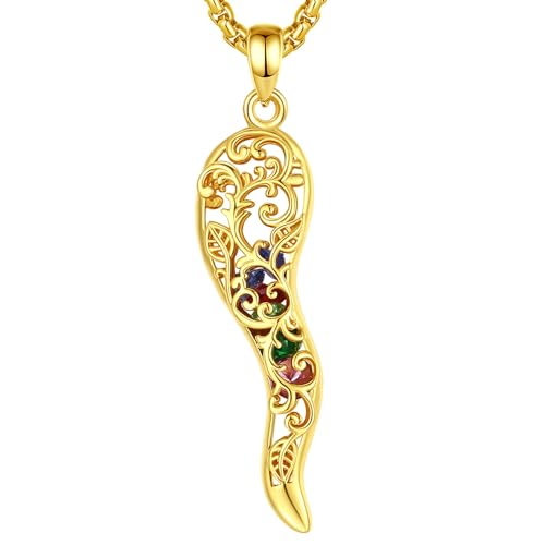 EUDORA Italienisches Horn Kette für Damen Herren 18K Vergoldetes Sterling Silber, Cornicello Halskette Italienischer Pfeffer Glücksbringer Amulett Anhänger Schmuck Geschenk für Frauen Männer,55CM+5CM von EUDORA Harmony Ball