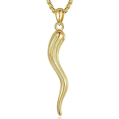 EUDORA Italienisches Horn Kette für Damen Herren 18K Vergoldetes Sterling Silber, Cornicello Halskette Italienischer Pfeffer Glücksbringer Anhänger Amulett Schmuck Geschenk für Frauen Männer,22"+2" von EUDORA Harmony Ball