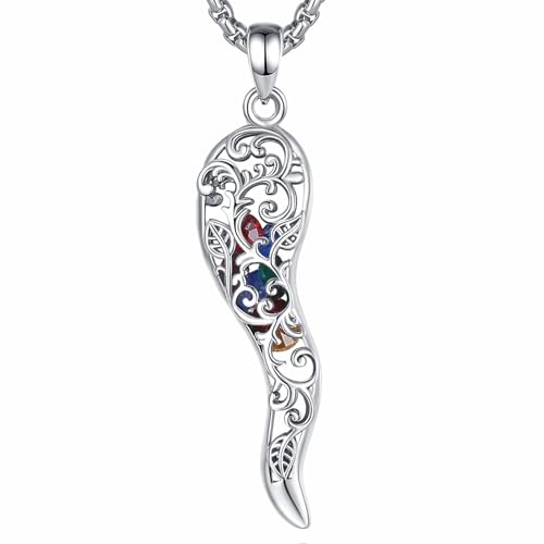 EUDORA Italienisches Horn Kette für Damen Herren Sterling Silber 925, Cornicello Halskette Italienischer Pfeffer Croissant Glücksbringer Anhänger Amulett Schmuck Geschenk für Frauen Männer, 50CM+5CM von EUDORA Harmony Ball