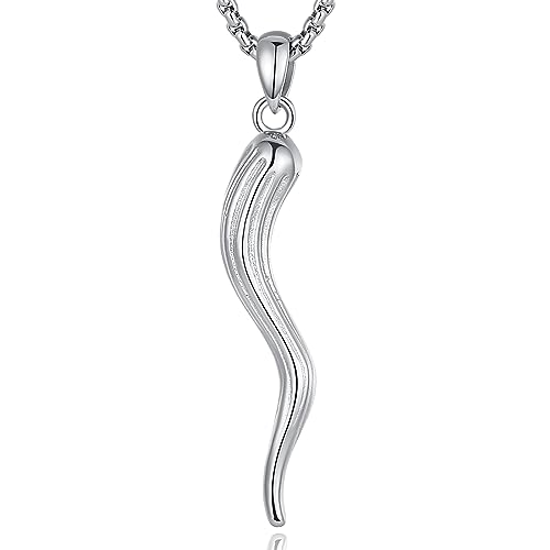EUDORA Italienisches Horn Kette für Damen Herren Sterling Silber 925, Cornicello Halskette Italienischer Pfeffer Croissant Glücksbringer Anhänger Amulett Schmuck Geschenk für Frauen Männer, 20"+2" von EUDORA Harmony Ball