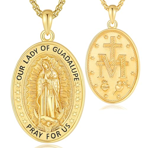 EUDORA Jungfrau Maria Unsere Dame von Guadalupe Kette für Damen Sterling Silber 18 Karat Vergoldet, Miraculous Medaillen Anhänger Unserer Lieben Frau von Guadalupe Schmuck Geschenk für Frauen, 55cm von EUDORA Harmony Ball
