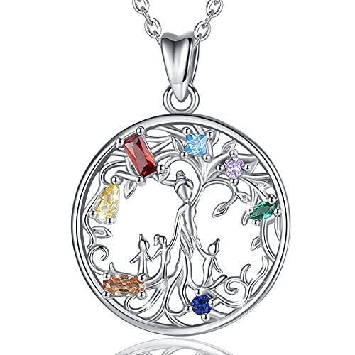 EUDORA Mutter Baum mit Drei Kinder Lebensbaum Kette Baum des Lebens Kette für Mama Damen, 925 Sterling Silber mit Bunte CZ Schmuck Halsketten für Frauen, Geschenk für Mutter Tochter Ehefrau Oma, 45cm von EUDORA Harmony Ball