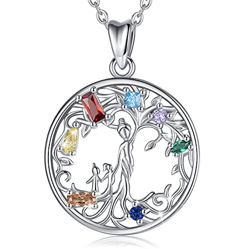 EUDORA Mutter Baum mit Zwei Kinder Lebensbaum Kette Baum des Lebens Kette für Mama Damen, 925 Sterling Silber mit Bunte CZ Schmuck Halsketten für Frauen, Geschenk für Mutter Tochter Ehefrau Oma, 45cm von EUDORA Harmony Ball