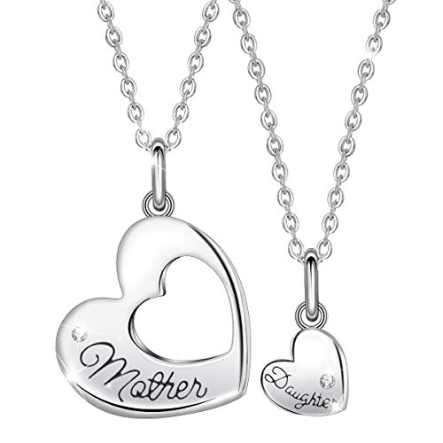 EUDORA Mutter Tochter Kette Charms Herz Mama Kette, S925 Sterling Silber Schmuck Halsketten Herz für Mama Tochter, geburtstagsgeschenk für Mama Tochter von EUDORA Harmony Ball