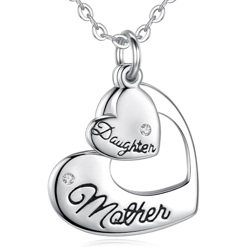 EUDORA Mutter Tochter Kette Mutterliebe Doppelte Herz S925 Sterling Silber Halskette Herz Frauen Schmuck 45cm Kette, Geschenk für Mama Tochter von EUDORA Harmony Ball