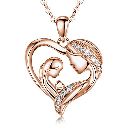 EUDORA Mutter Tochter Kette Roségold Herz Mama Halskette S925 Sterling Silber Halskette Herz Frauen Schmuck 45,7cm Kette, Geschenk für Mama Tochter von EUDORA Harmony Ball