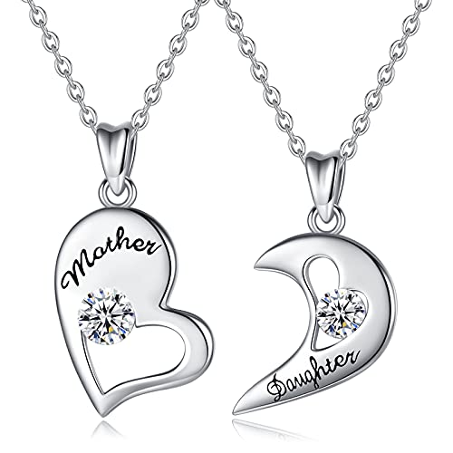 EUDORA Mutter Tochter Kette für Frauen Mutterliebe Doppelte Herz S925 Sterling Silber Mama Halskette Mutter Anhänger für Damen Schmuck 45,7cm Kette, Geschenk für Mama Tochter Ehefrau Pflegemutter von EUDORA Harmony Ball