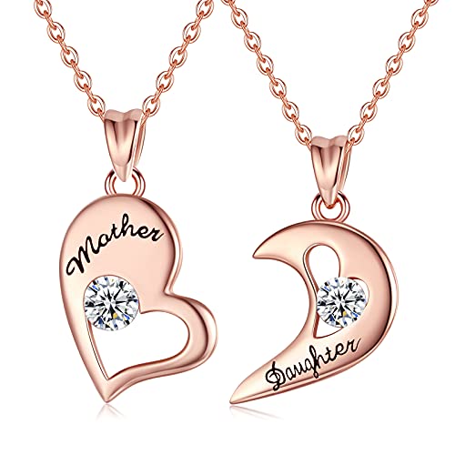 EUDORA Mutter Tochter Kette für Frauen Mutterliebe Doppelte Herz S925 Sterling Silber Mama Roségold Halskette Mutter Anhänger für Damen Schmuck 45,7cm Kette, Geschenk für Mama Tochter Ehefrau von EUDORA Harmony Ball