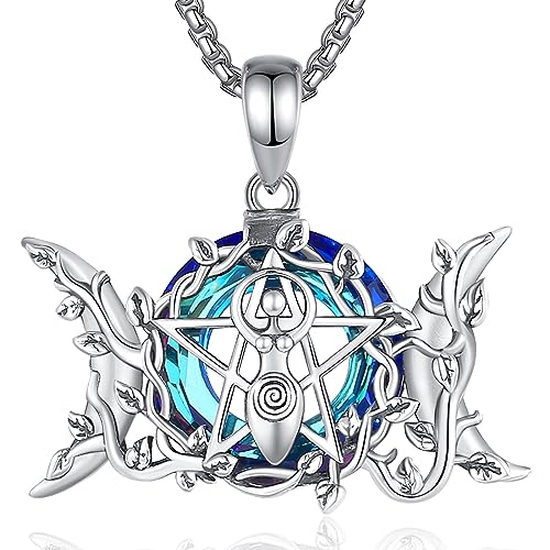 EUDORA Siegel der Dreifacher Mond Göttin Pentagramm Kette Mit Österreichischer Kristall für Damen Sterling Silber 925, Vintage Wicca Witcher Halskette Anhänger Amulett Schmuck Geschenk Frauen,50CM von EUDORA Harmony Ball