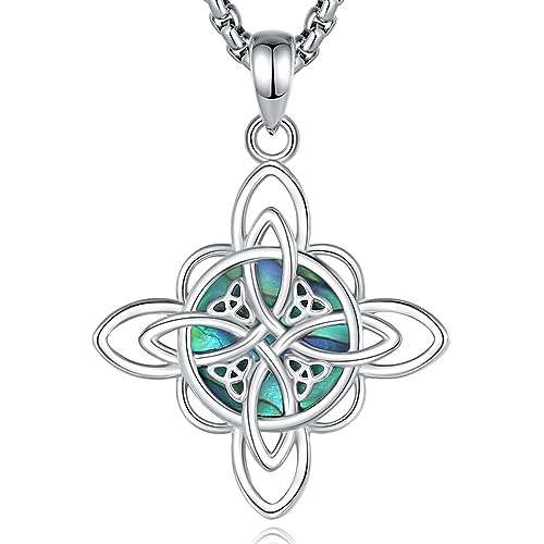 EUDORA Witches Knoten Kette Mit Abalone Muschel für Damen Sterling Silber 925, Originaler Hexen keltischer Knoten Witcher Halskette Wicca Amulett Anhänger Runen Schmuck Geschenk für Frauen,50CM von EUDORA Harmony Ball