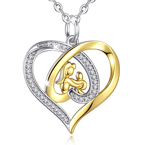 Eudora Mütter Tochter Schmuck Mütter Liebe 925 Sterling Silber Halsketten für Frauen Kubisch Zirkonia Gold überzogen Herz Anhänger Halskette mit 45cm Kette von EUDORA Harmony Ball