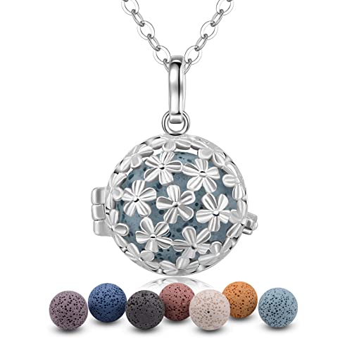 EUDORA Harmony Ball Halsketten für Frauen Aromatherapie Kette Damen Anhänger Aroma Oel Diffuser Charme Schmuck Geschenk Natürlicher Lavastein Perlen kette 7 PCS，24" von EUDORA Harmony Ball