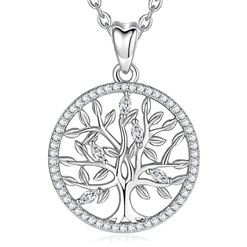 EUDORA Harmony Ball Lebensbaum Kette Damen Baum des Lebens Kette S925 Sterling Silber Schmuck Halsketten Mit CZ für Frauen, Bestes Geschenk für Damen Mutter Tochter Schwester Oma, Kette 45,7 cm von EUDORA Harmony Ball