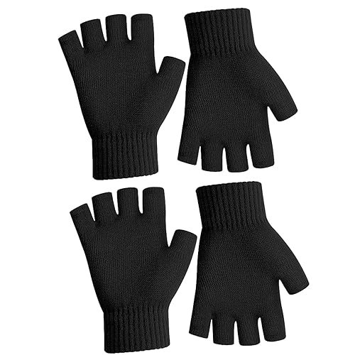 EUDUQ 2 Paar Fingerlose Handschuhe,Herbst Winter Fingerlose Fäustlinge,Acrylic Halbfingerhandschuhe,Universalgröße Fingerless Gloves für Kinder Herren Damen Schwarz von EUDUQ