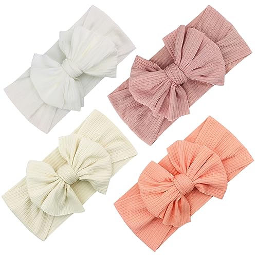 EUDUQ 4 Stück Baby Haarband,Cotton Stirnbänder baby High Elastisches stirnband baby mädchen weiches baby schleifen haarbänder Neugeborene Kleinkinder Babyschmuck（Rosa/Weiß/Beige/Pfirsich） von EUDUQ