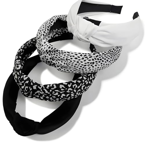 EUDUQ 4 Stück Haarreifen Damen,4 Farben Stirnbänder für Damen,Retro Style Haarband,süßes Haarschmuck,Leopardenmuster Haarreifen,Haarreif breiter Knoten für Frauen und Mädchen B von EUDUQ
