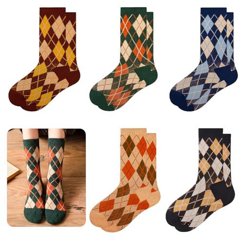 EUDUQ Wollesocken Damen,5 Paar Dicke Thermosocken,plus Samt Wintersocken Damen,Bunte Retro Warme Socken Damen,Atmungsaktiv Stricksocken EU-Größe 35-41 von EUDUQ