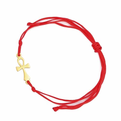 Ankh-Kreuz-Armband Ägyptisches handgefertigtes geflochtenes Perlen-Paararmband Schlüssel des Lebens Verstellbares religiöses Kreuz-Fußkettchen Antikes Ägypten Amulett Schmuck Geschenk (Gold 2) von EUEAVAN