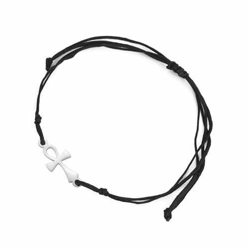 Ankh-Kreuz-Armband Ägyptisches handgefertigtes geflochtenes Perlen-Paararmband Schlüssel des Lebens Verstellbares religiöses Kreuz-Fußkettchen Antikes Ägypten Amulett Schmuck Geschenk (Silber 2) von EUEAVAN