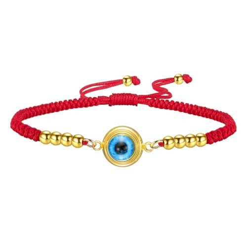 Armbänder gegen den bösen Blick Verstellbare, handgefertigte Glücksbringer-Fußkettchen mit 7 Knoten für Paare Griechisches Kabbala-Schutzamulett Perlen-Schmuck Geschenk (Gold-Rot) von EUEAVAN