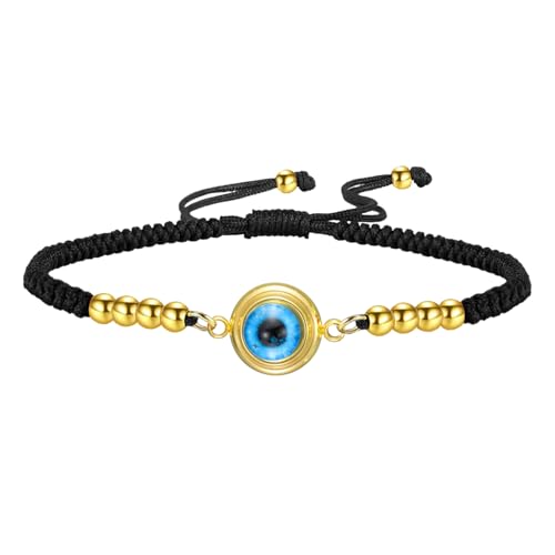 Armbänder gegen den bösen Blick Verstellbare, handgefertigte Glücksbringer-Fußkettchen mit 7 Knoten für Paare Griechisches Kabbala-Schutzamulett Perlen-Schmuck Geschenk (Gold-Schwarz) von EUEAVAN