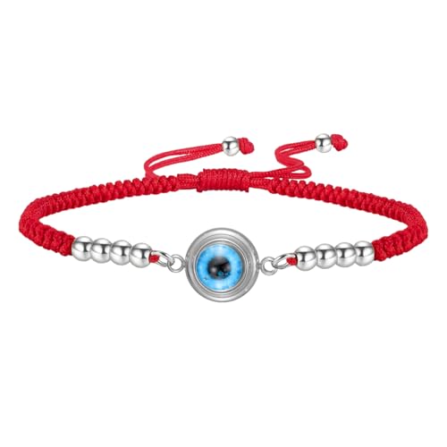 Armbänder gegen den bösen Blick Verstellbare, handgefertigte Glücksbringer-Fußkettchen mit 7 Knoten für Paare Griechisches Kabbala-Schutzamulett Perlen-Schmuck Geschenk (Silber-Rot) von EUEAVAN