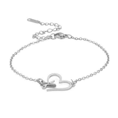 EUEAVAN Scheren- und Kamm-Charm-Armband, verstellbares Armband, Friseur, Schmuck, Liebe, Herz, Gliederarmbänder (Silberne Kette) von EUEAVAN