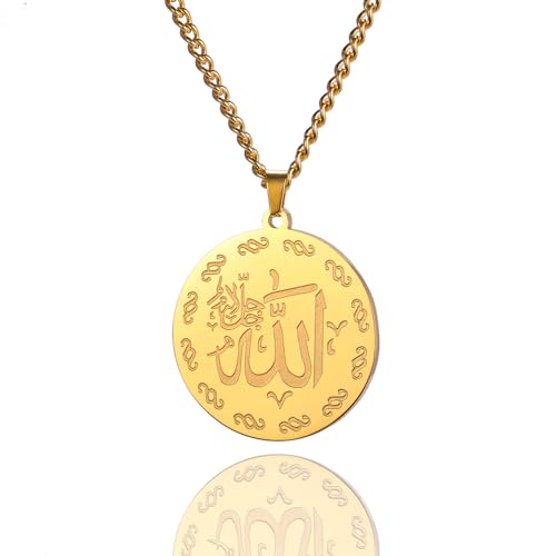 Ayatul Kursi Halskette Allah Halskette für Frauen Männer Islamische Schrift Symbole Allah Arabisch Halskette Nahost Allah Islam Religiöser Schmuck Muslimisches Geschenk (Allah Halskette gold 2) von EUEAVAN