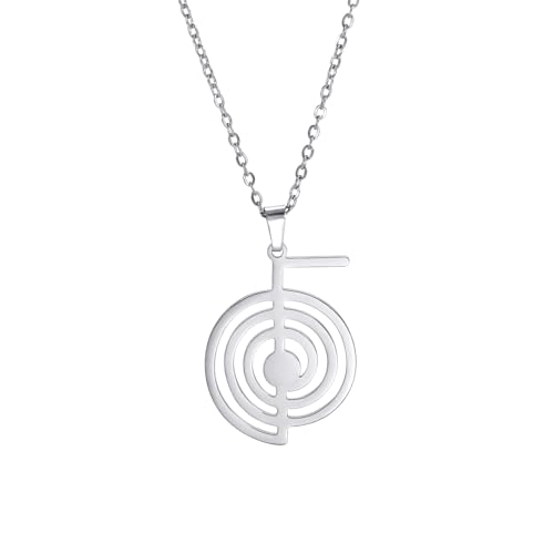 Cho Ku Rei Reiki Symbol Halskette Cho Ku Rei Energie Symbol Amulett Heilung Reiki Anhänger für Frauen Heilige Geometrie Halskette Yoga Power Spirale Meditation Schmuck (Cho Ku Rei Halskette silber) von EUEAVAN