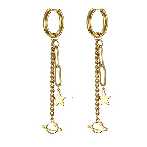 Cosmic Star baumeln Ohrringe Mond Planet Studs Ohrringe asymmetrische Quaste baumelnd Raum niedlich kreativ hypo allergen Schmuck Frau Mädchen (gold 1) von EUEAVAN