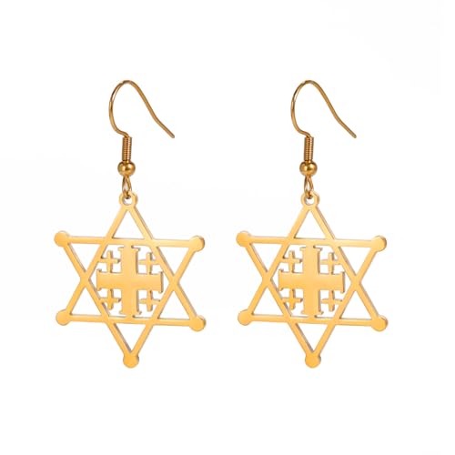 Davidstern Kreuz Ohrringe für Frauen Hexagramm Ohrstecker Amulett Symbol Jüdisches Israel Religiöser Davidschmuck Geschenk Frauen (Davidstern Jerusalem Kreuz gold) von EUEAVAN
