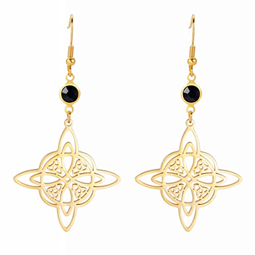 Dreifach Mond Göttin Pentagramm Mondsichel Anhänger Ohrringe Amulett Wiccan Schmuck Edelstahl Schmuck Geschenk Mädchen Frau (Hexenknoten gold01) von EUEAVAN