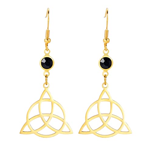 Dreifach Mond Göttin Pentagramm Mondsichel Anhänger Ohrringe Amulett Wiccan Schmuck Edelstahl Schmuck Geschenk Mädchen Frau (Keltischer Knoten gold08) von EUEAVAN