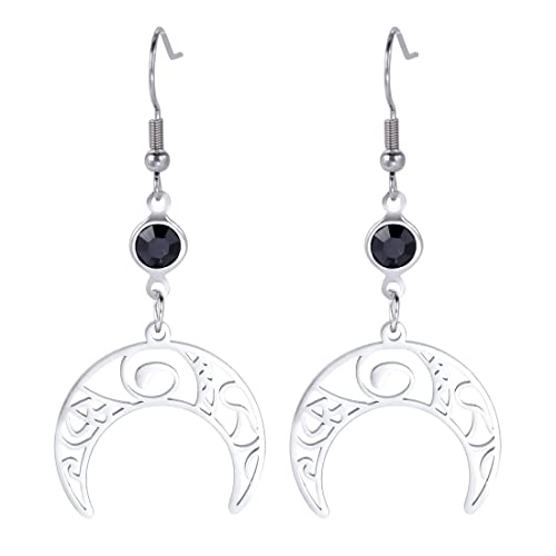 Dreifach Mond Göttin Pentagramm Mondsichel Anhänger Ohrringe Amulett Wiccan Schmuck Edelstahl Schmuck Geschenk Mädchen Frau (Mondsichel silber02) von EUEAVAN