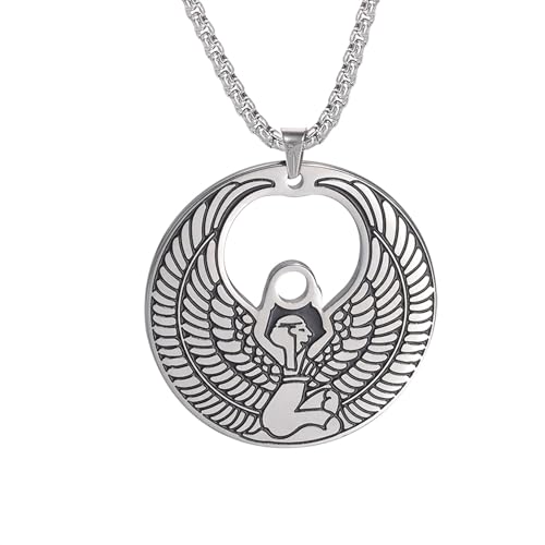 EUEAVAN Ägyptische Göttin Isis Halskette Geflügelte Göttin Isis Anhänger Magische Kraft Amulett Wicca Pagan Glücksbringer Schutz Amulett Schmuck für Männer Frauen von EUEAVAN
