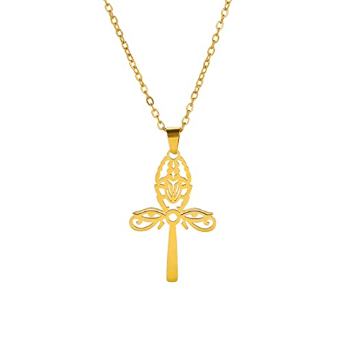 EUEAVAN Ägyptisches Ankh Kreuz Auge des Horus Skarabäus Anhänger Halskette Glücksamulett Schlüssel des Lebens Ankh Kreuz Ägyptischer Schutzschmuck Religiöser Schmuck Frau (gold) von EUEAVAN