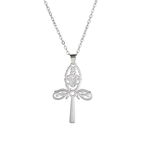 EUEAVAN Ägyptisches Ankh Kreuz Auge des Horus Skarabäus Anhänger Halskette Glücksamulett Schlüssel des Lebens Ankh Kreuz Ägyptischer Schutzschmuck Religiöser Schmuck Frau (silber) von EUEAVAN