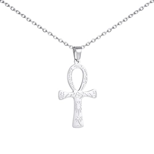 Ägyptisches Ankh Kreuz Damen Halskette Anhänger Gebet Ägyptisches Koptisches Amulett Schlüssel des Lebens Kreuz Charm Halskette Klassischer Choker Schmuck Personalisierte Geschenke (silber 2) von EUEAVAN